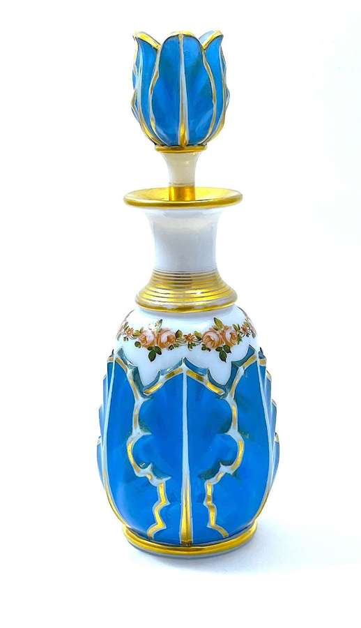 A Stunning Large Baccarat Blue and White Opaline Glass Perfume Stopper