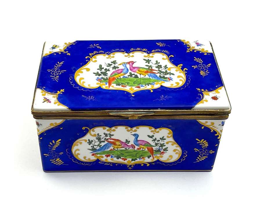 Antique French Porcelain Casket Decorated with Medallions of Birds