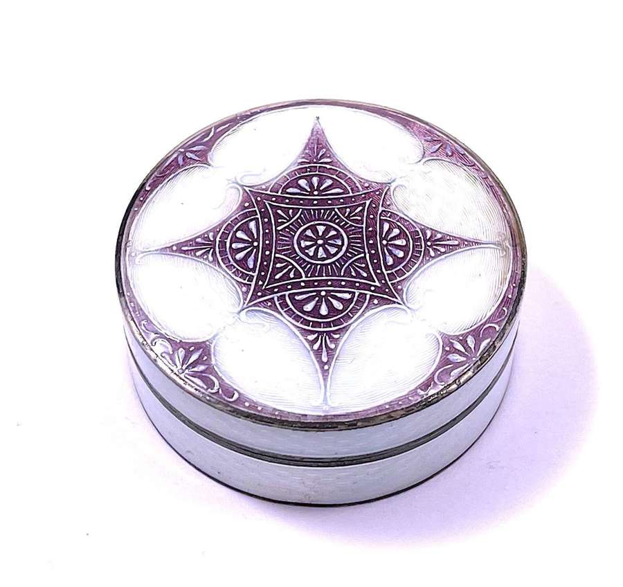Unusual Antique French Lilac and White Guilloche Enamel Box.