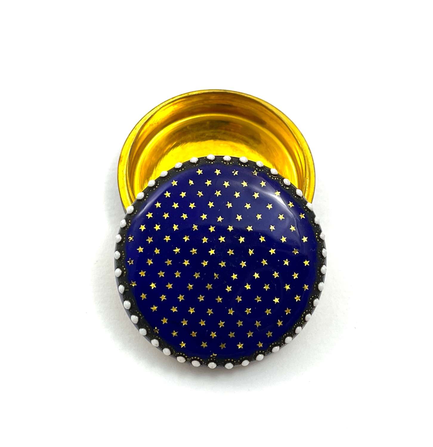 Small Antique French Blue Guilloche Enamel Box with Gold Stars