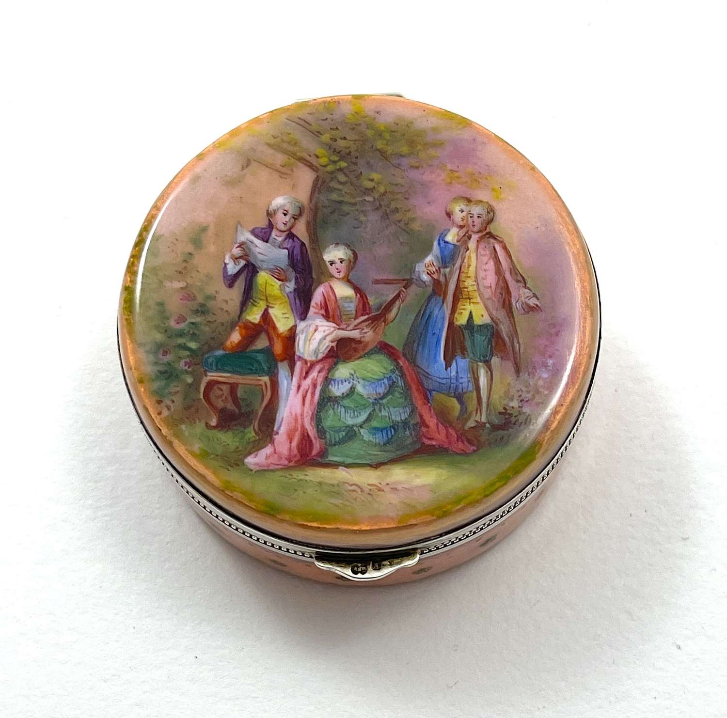 Exquisite Antique Enamel and Silver Pill Box