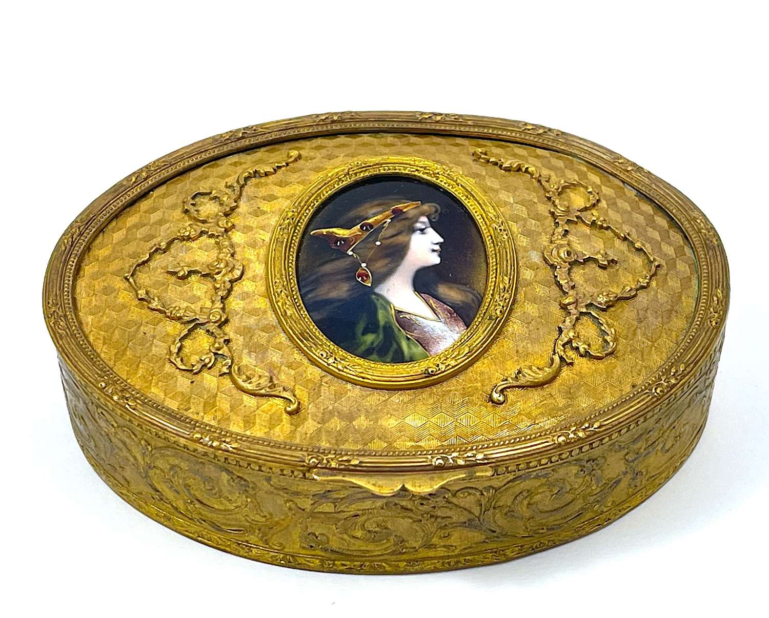 Antique French Dore Bronze Casket with a Fine Enamel Limoges Miniature