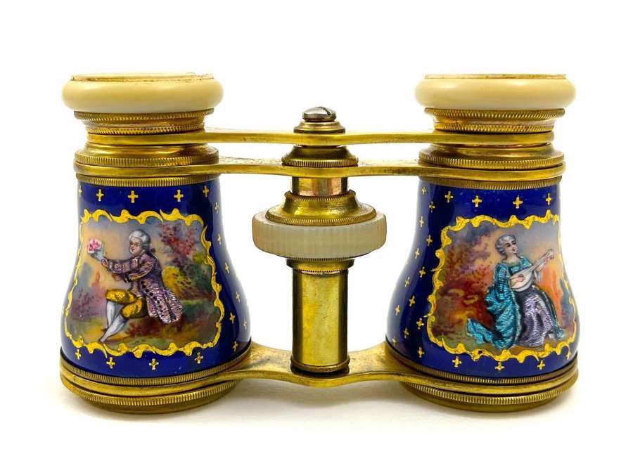 An Exceptional Pair of Antique French Enamel Opera Glasses.