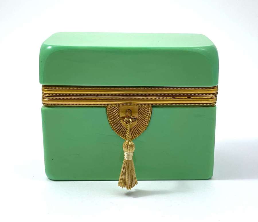 Large Antique French Green Opaline Glass Casket Box