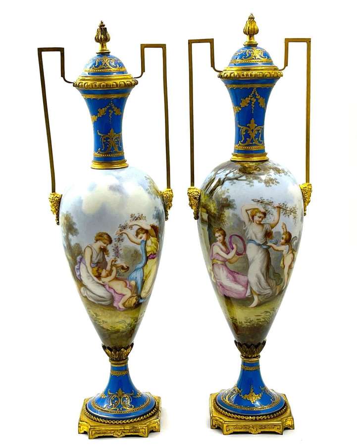 An Exquisite Pair of Antique French Porcelain Vases