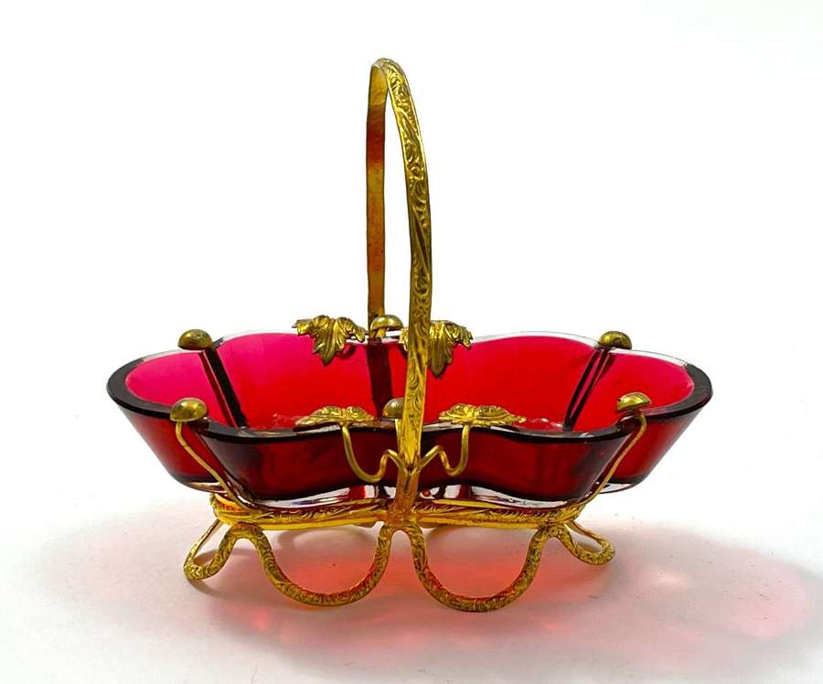 Antique French Palais Royal Ruby Red Glass Basket