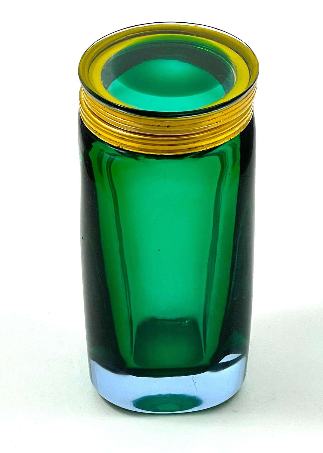 Vintage Emerald Green Cylindrical Glass Box and Lid.