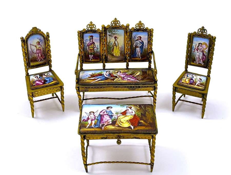Stunning Antique Viennese Enamelled Miniature Furniture Set