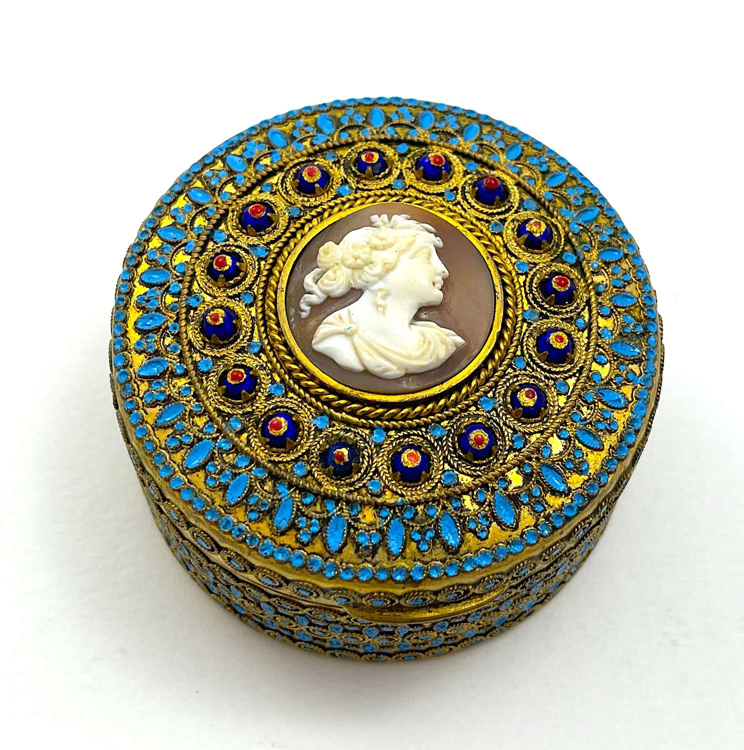Antique Dore Bronze Box with Fine Italian Carved Shell Cameo of a Lady