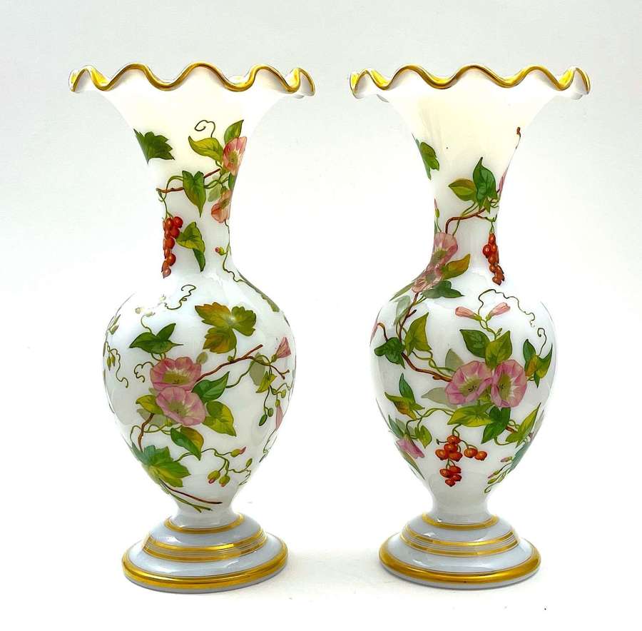 Stunning Pair of Baccarat Opaline Vases by Jean Francois Robert