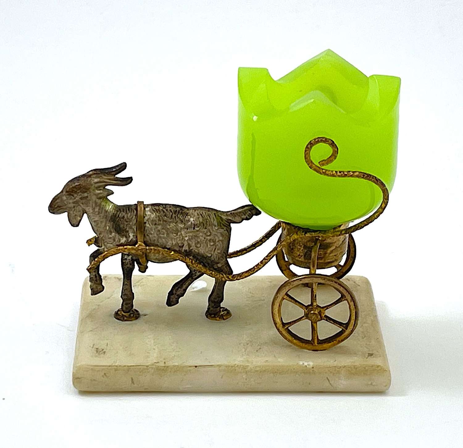 Antique Palais Royal Green Opaline Glass Carriage Pulled by a Goat