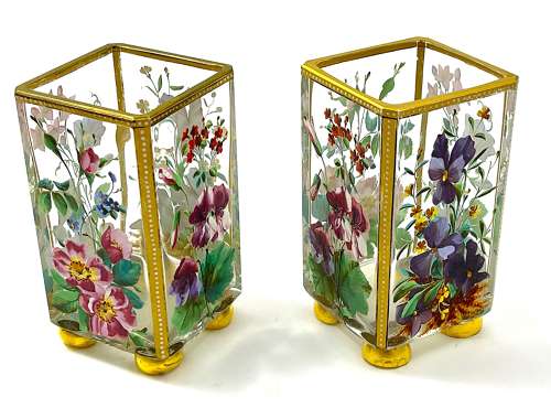 Pair of Exceptional Antique MOSER Quatrefoil Vases
