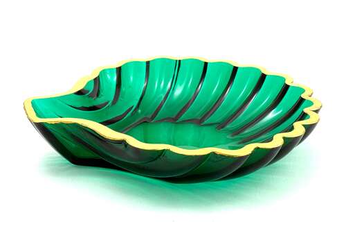 Stunning Large Antique Clear Green Glass Scallop Shell Dish