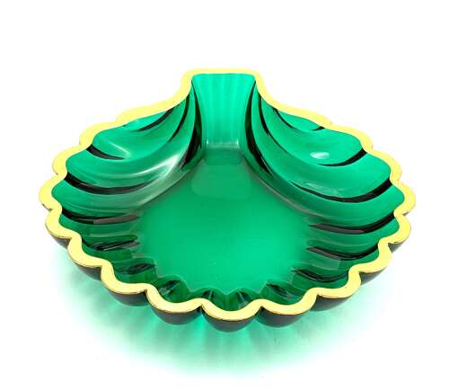 Stunning Large Antique Clear Green Glass Scallop Shell Dish