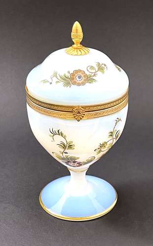 Unusual Antique French Bulle de Savon Opaline Glass Box with Flowers