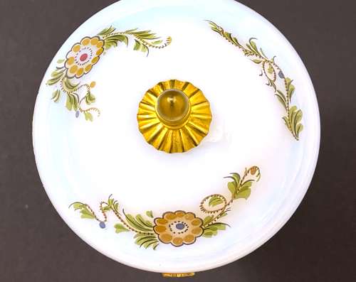Unusual Antique French Bulle de Savon Opaline Glass Box with Flowers