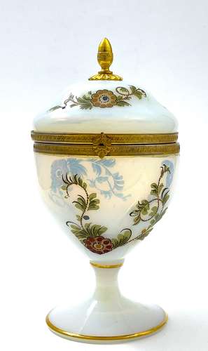 Unusual Antique French Bulle de Savon Opaline Glass Box with Flowers