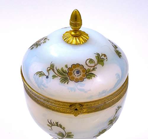 Unusual Antique French Bulle de Savon Opaline Glass Box with Flowers