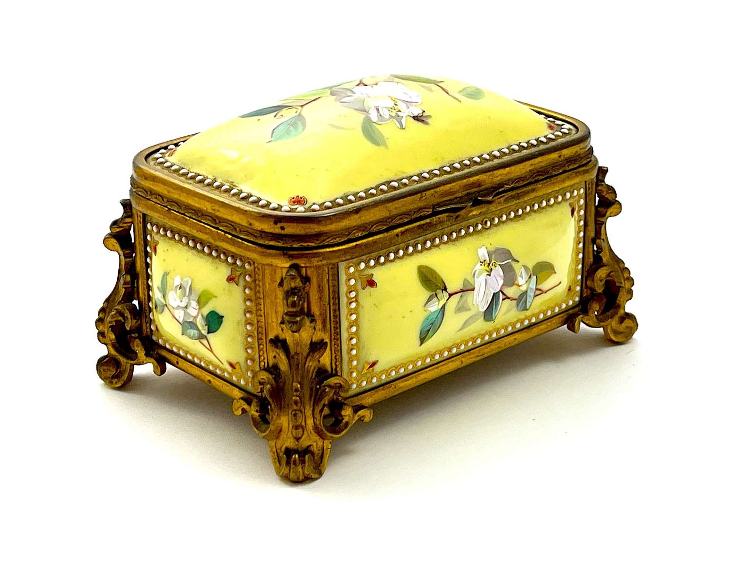 A Superb Palais Royal Antique Yellow 'Bombe' Jewel Casket