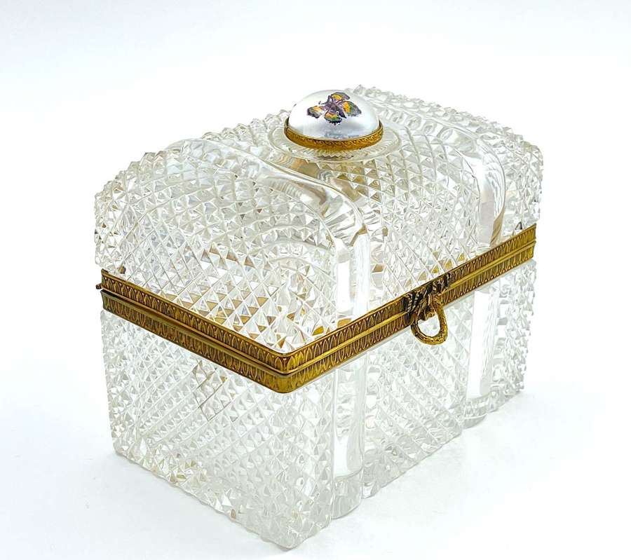 A Rare Antique French Baccarat Cut Crystal Domed Casket with Butterfly