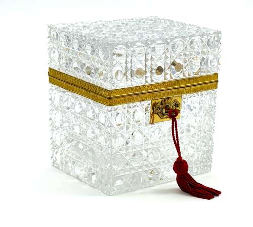 Large Antique Baccarat Cut Crystal Jewellery Casket Box with Key