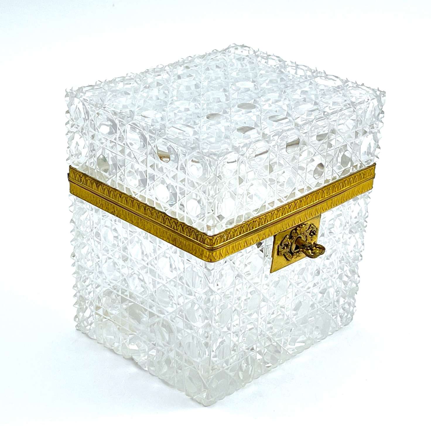 Large Antique Baccarat Cut Crystal Jewellery Casket Box with Key