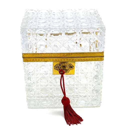 Large Antique Baccarat Cut Crystal Jewellery Casket Box with Key