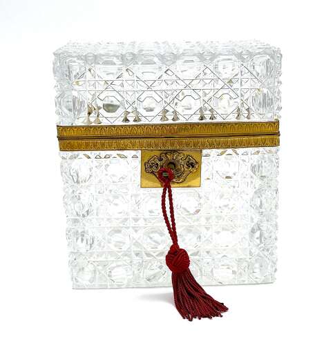 Large Antique Baccarat Cut Crystal Jewellery Casket Box with Key