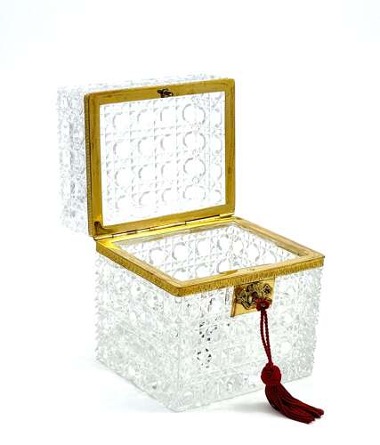 Large Antique Baccarat Cut Crystal Jewellery Casket Box with Key