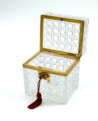 Large Antique Baccarat Cut Crystal Jewellery Casket Box with Key