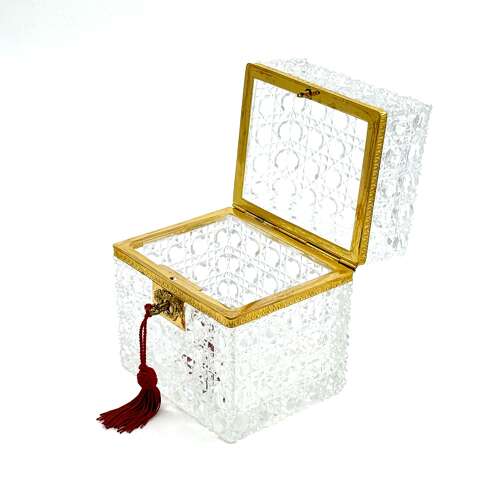 Large Antique Baccarat Cut Crystal Jewellery Casket Box with Key
