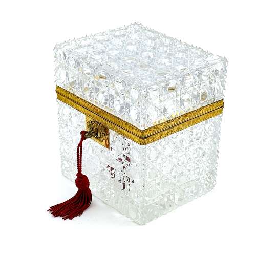Large Antique Baccarat Cut Crystal Jewellery Casket Box with Key