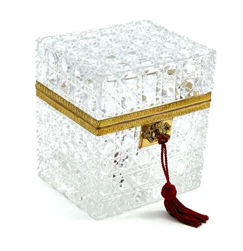 Large Antique Baccarat Cut Crystal Jewellery Casket Box with Key