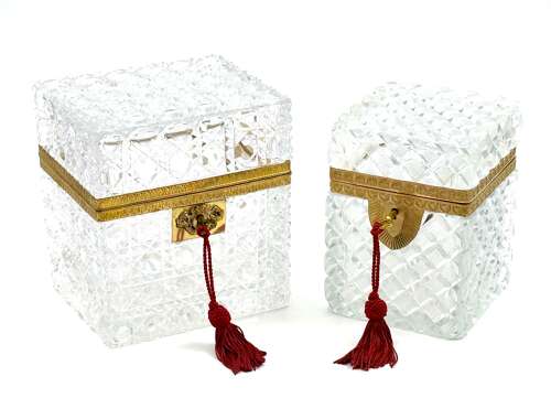 Large Antique Baccarat Cut Crystal Jewellery Casket Box with Key