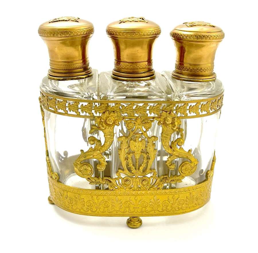 Stunning Napoleon III Triple Crystal Perfume Set with Fine Dore Bronze