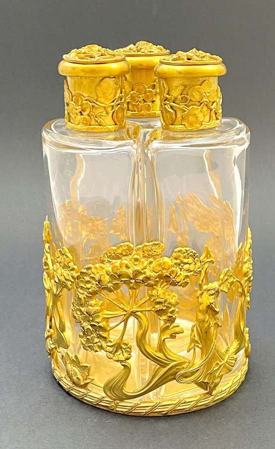 Exquisite Large Antique Art Nouveau Dore Bronze and Crystal Perfume