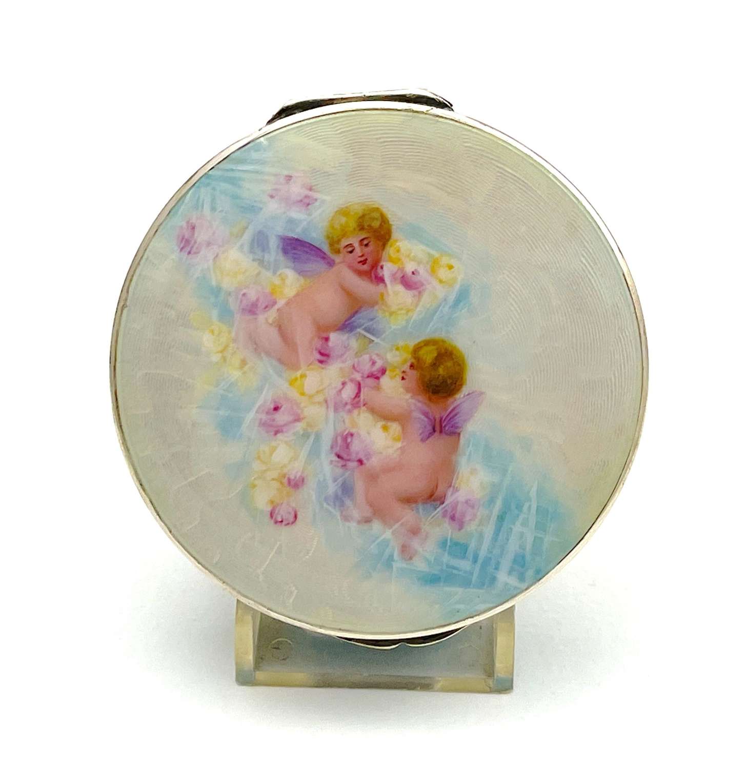 A Charming Antique Enamel and Silver Box Decorated with Cherubs