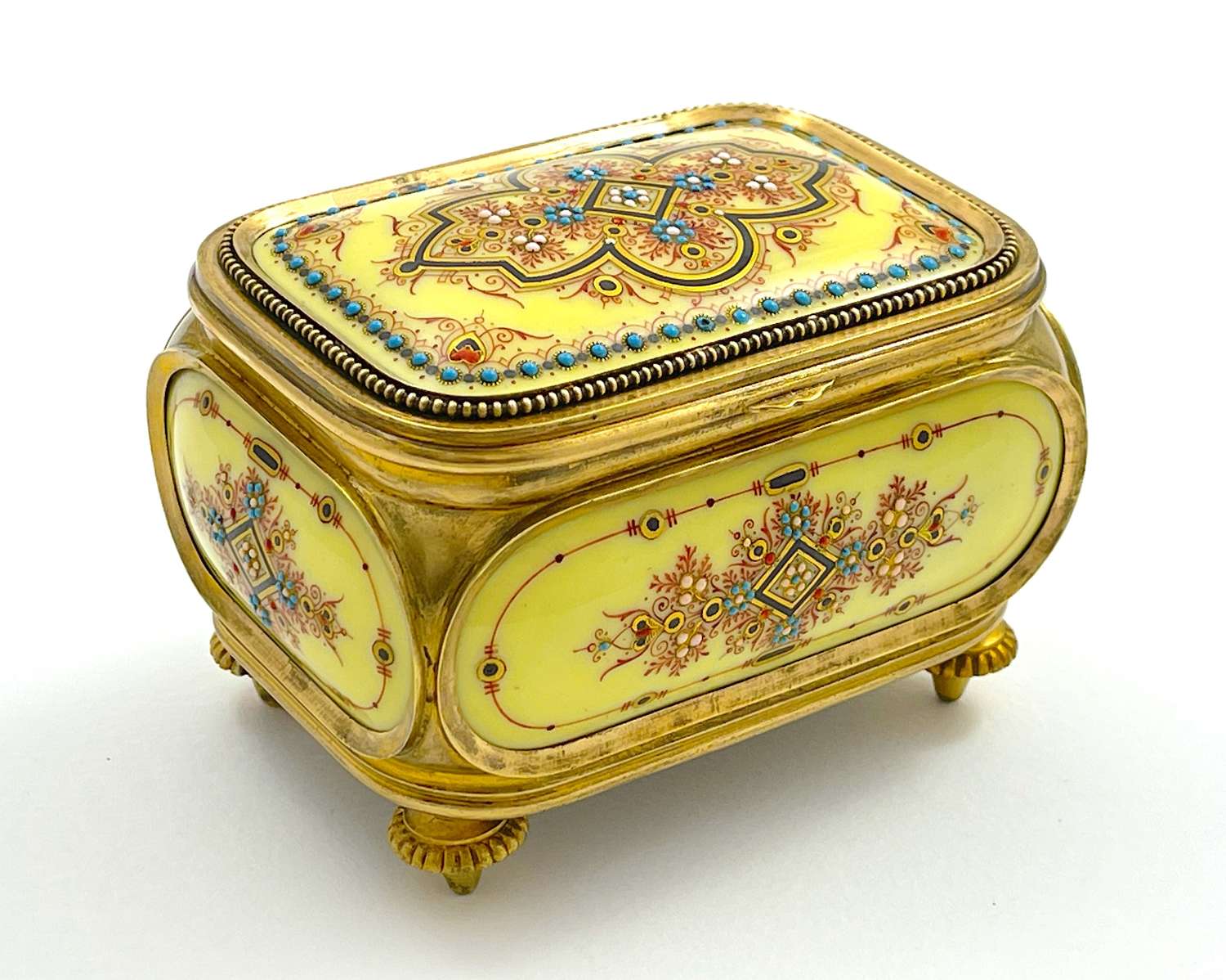 Antique French 'Bombe' Jewel Casket with Enamelled Panels by Tahan.