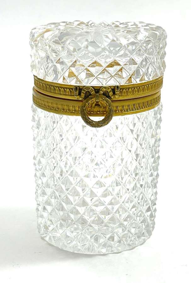Antique French Baccarat Diamond Cut Crystal Glass Cylindrical Box