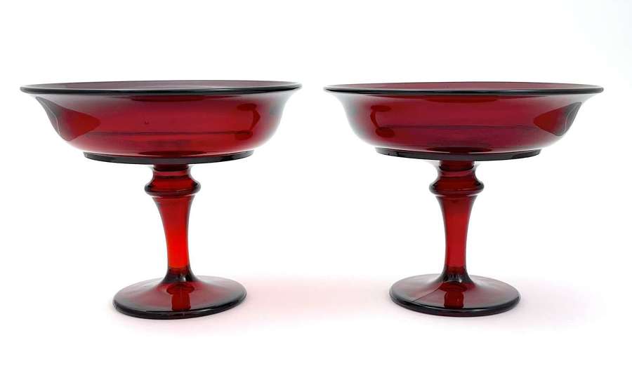 Pair of Antique Bohemian Ruby Red Glass Bowls