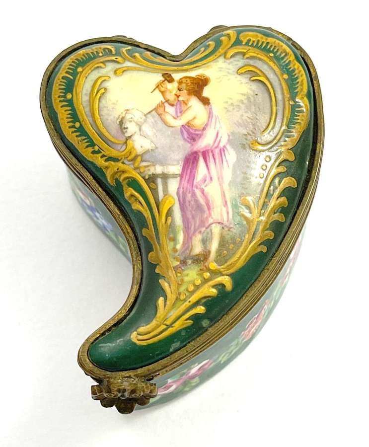 Miniature Antique French Porcelain Heart Shaped Box