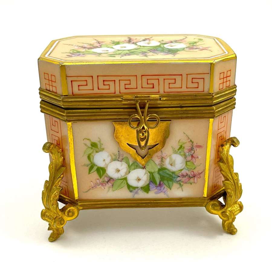 Unusual Antique Baccarat Apricot Opaline Glass Casket with Flowers