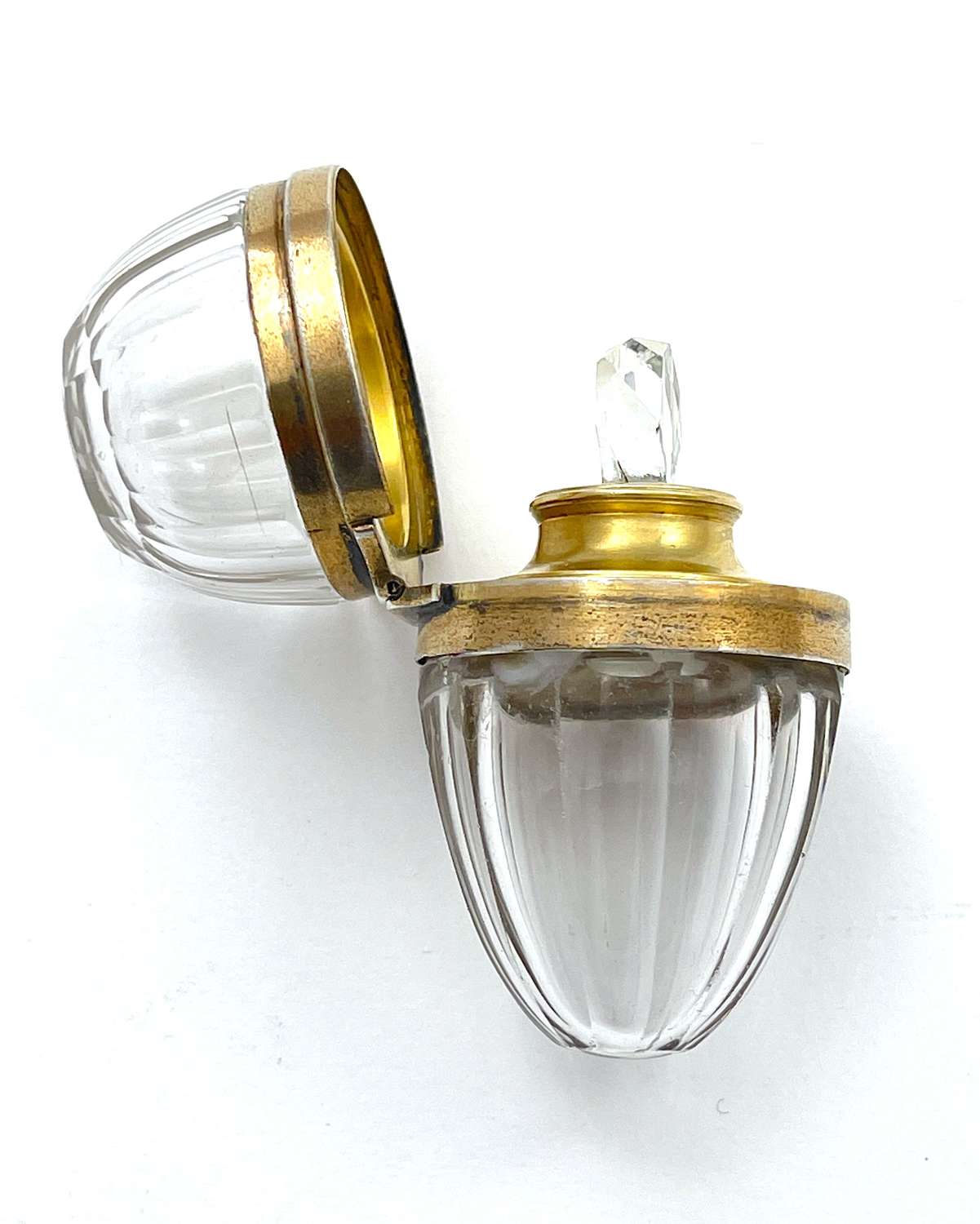 Antique French Cut Glass Egg Shaped Perfume Bottle