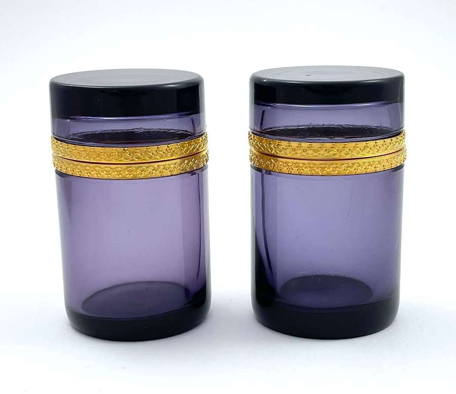Pair of Antique Amethyst Glass Cylindrical Caskets