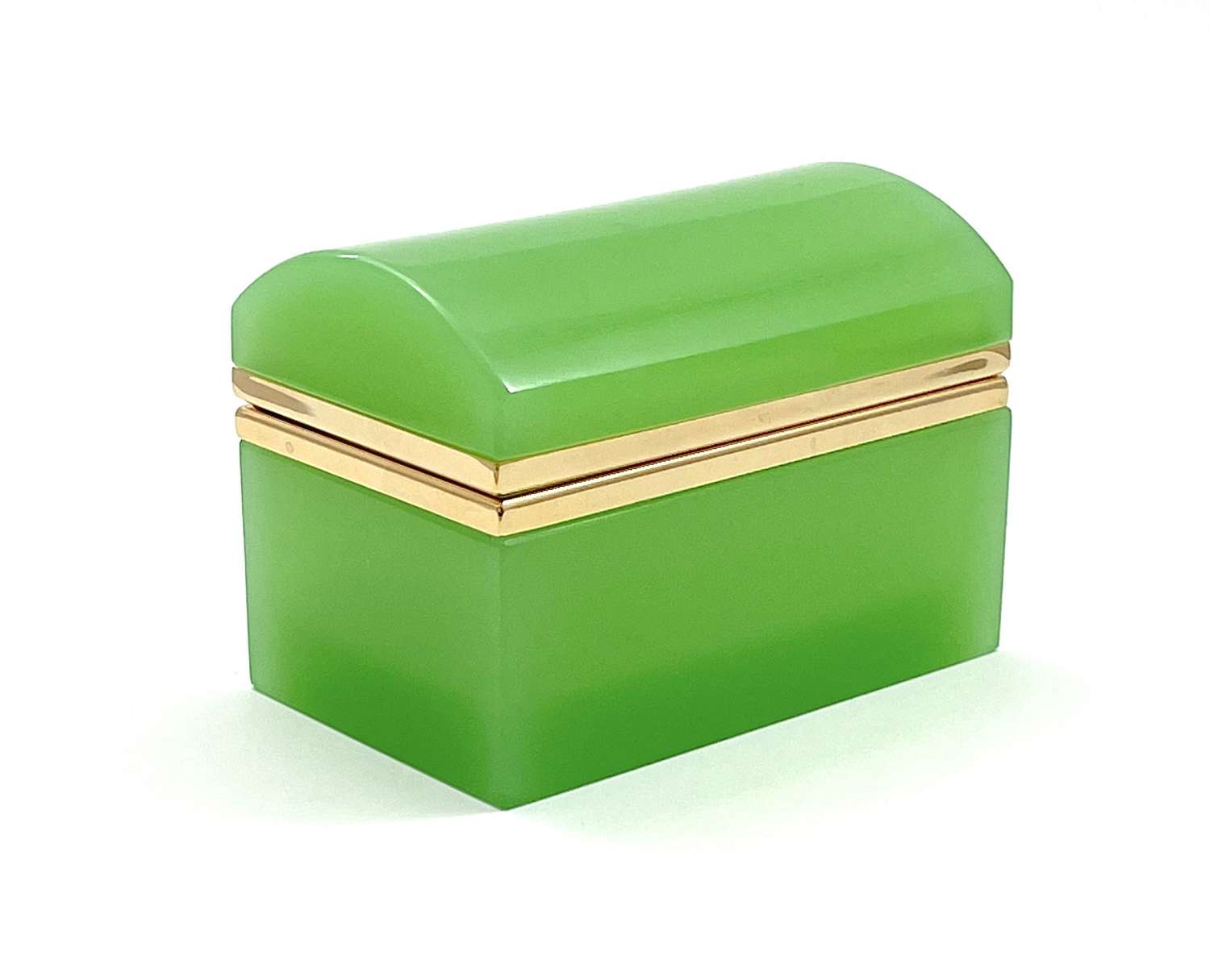 Antique Murano Green Opaline Glass Rectangular Casket Box