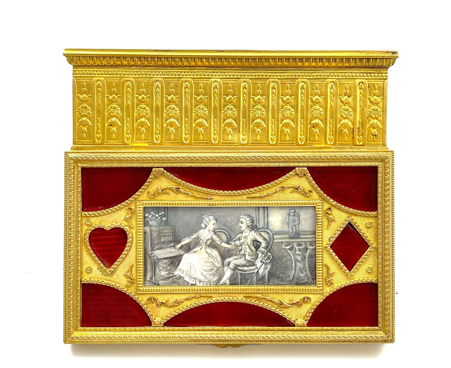 Fine Antique French Playing Card Box Mounted in Dore Bronze and Enamel
