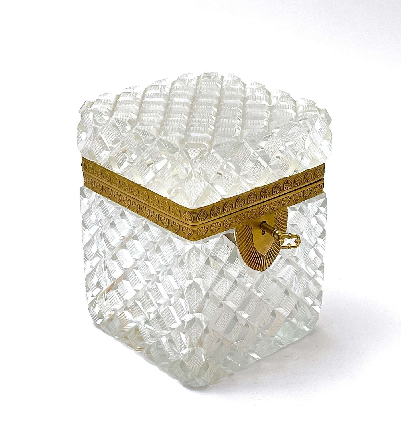 Antique Baccarat Cut Crystal Jewellery Casket Box 