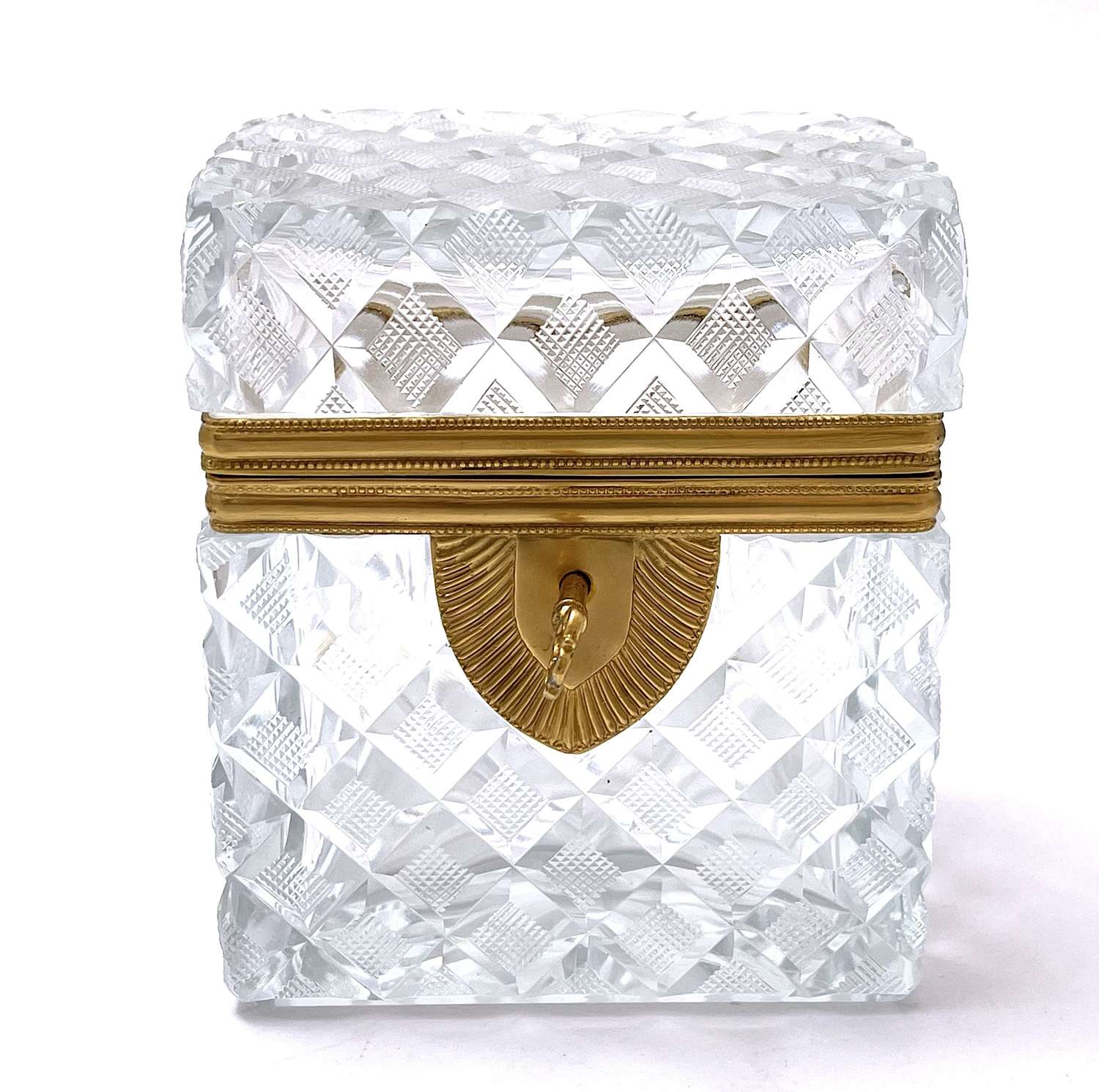 Antique Baccarat Cut Crystal Jewellery Casket Box and Key