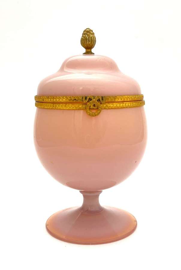 Antique French Pink Opaline Glass Hinged Box