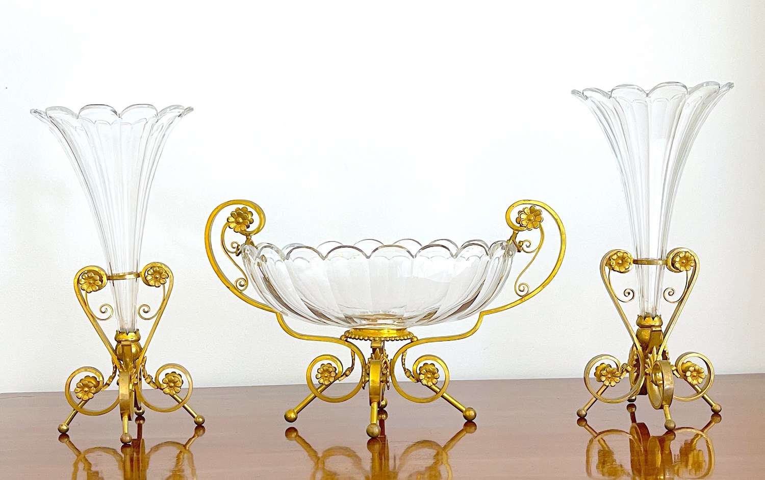 Antique French Garniture of Baccarat French Crystal Vases & Bowl
